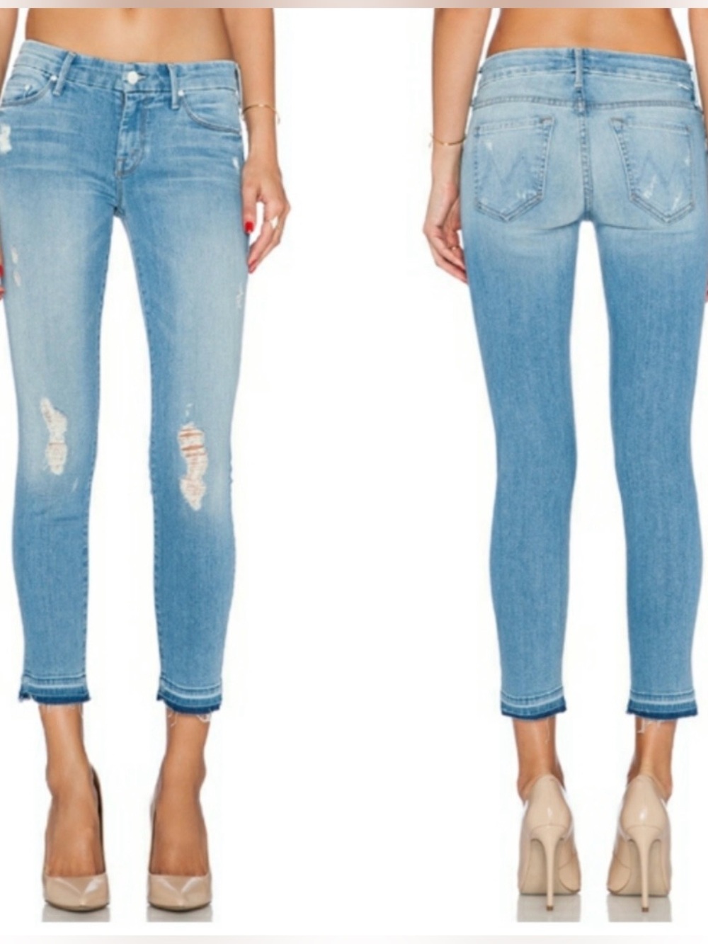 MOTHER Undone Hem Looker Crop Distressed Jeans Cliffhanger Size 28